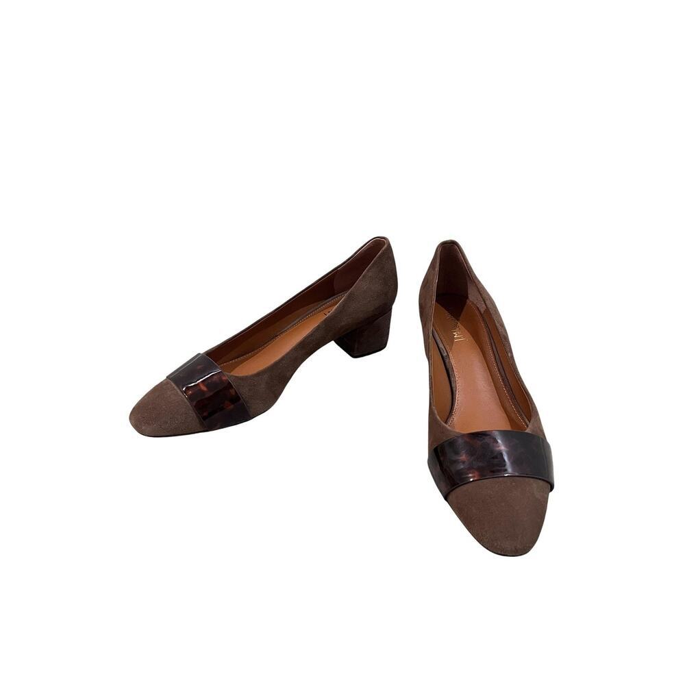 J. McLaughlin Shoes Womens Size 9.5 Brown Suede Block Heel Almond Toe Pumps